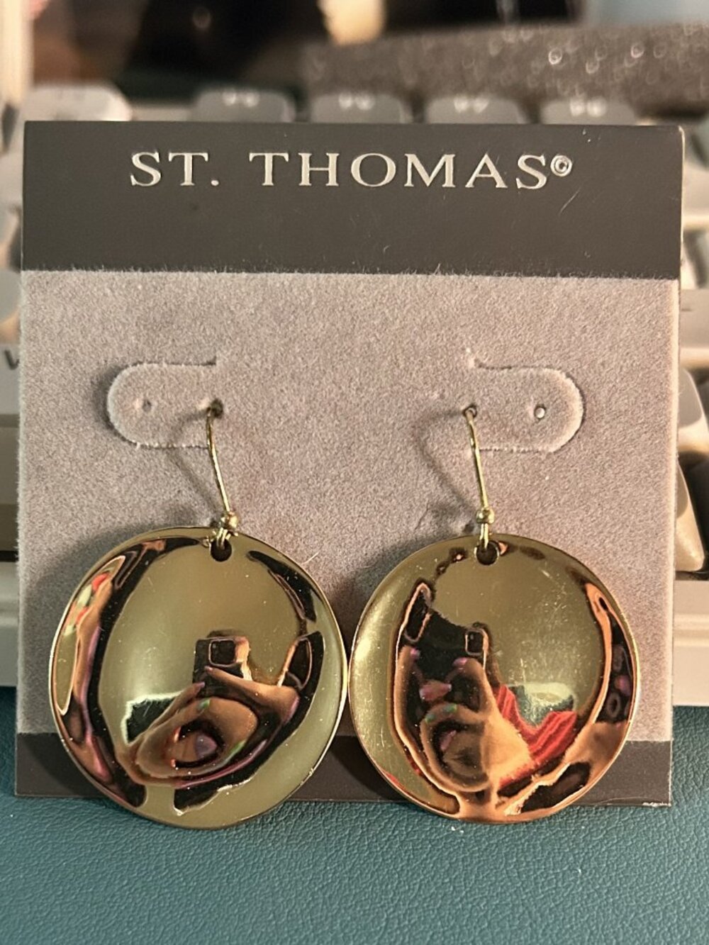 St. Thomas Gold Tone High Polish Disc Drop Earrings Nickel Free NWT